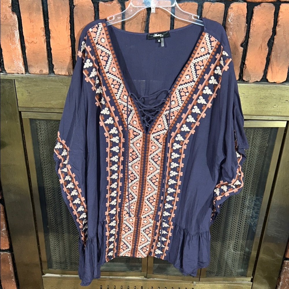 ANDREE BY UNIT Navy and Orange Embroidered Tunic